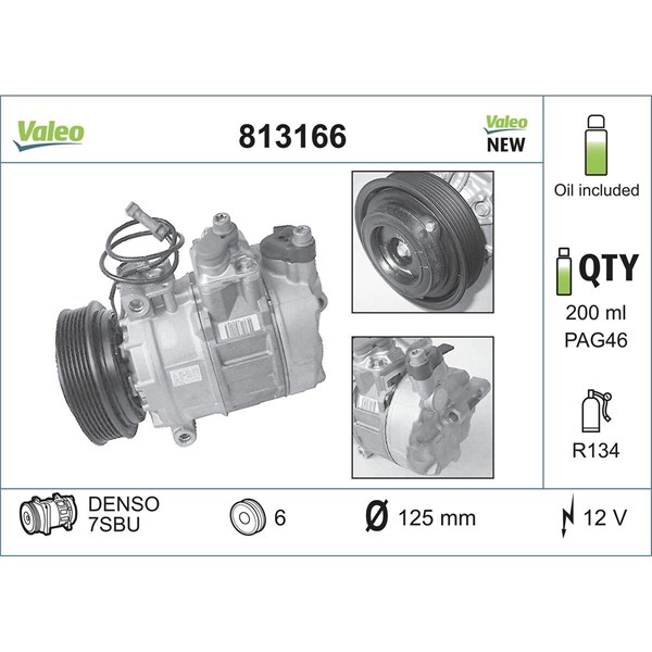 Kompressor, klimatanläggning 12V Valeo 813166 VALEO