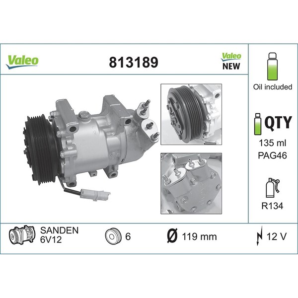 Kompressor, klimatanläggning 12V Valeo 813189 VALEO
