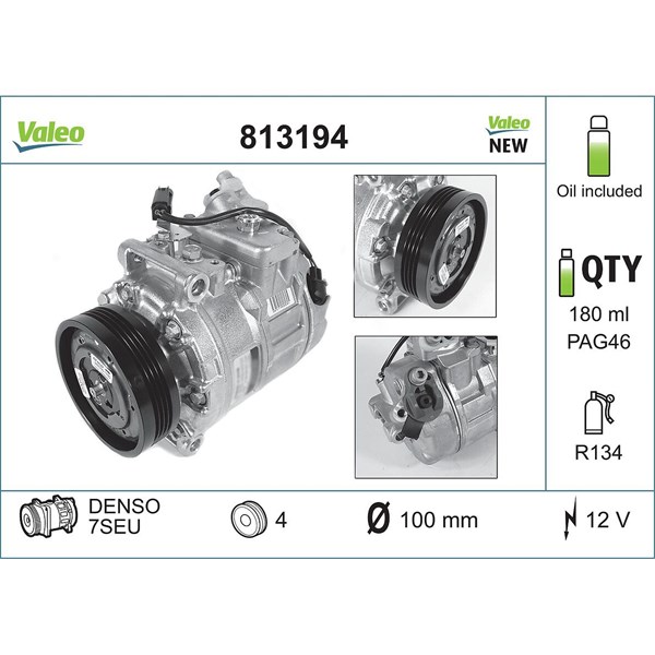 Kompressor, klimatanläggning 12V Valeo 813194 VALEO