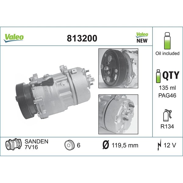 Kompressor, klimatanläggning 12V Valeo 813200 VALEO