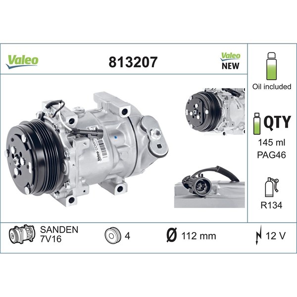 Kompressor, klimatanläggning 12V Valeo 813207 VALEO