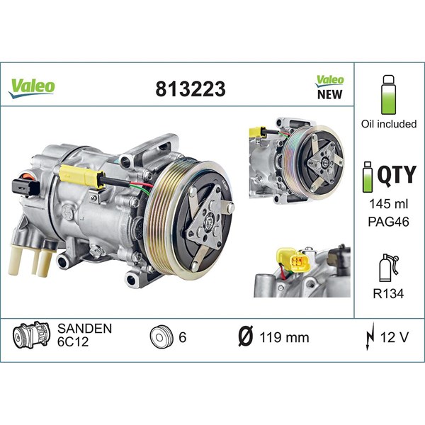 Kompressor, klimatanläggning 12V Valeo 813223 VALEO