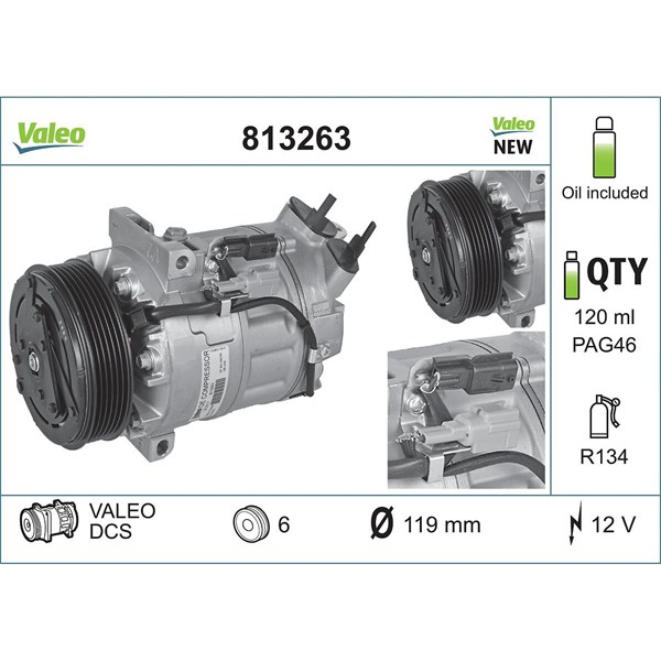 Kompressor, klimatanläggning 12V Valeo 813263 VALEO