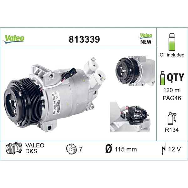 Kompressor, klimatanläggning 12V Valeo 813339 VALEO