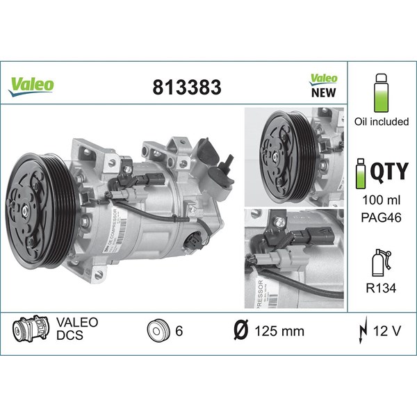 Kompressor, klimatanläggning 12V Valeo 813383 VALEO