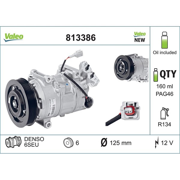 Kompressor, klimatanläggning 12V Valeo 813386 VALEO