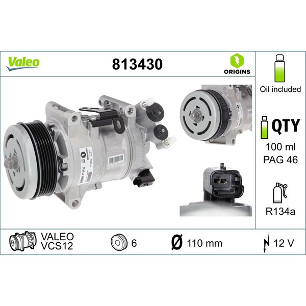 Kompressor, klimatanläggning 12V Valeo 813430 VALEO