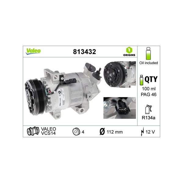 Kompressor, klimatanläggning 12V Valeo 813432 VALEO