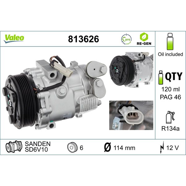 Kompressor, klimatanläggning 12V Valeo 813626 VALEO