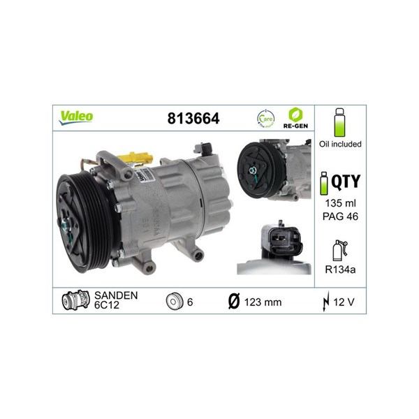 Kompressor, klimatanläggning 12V Valeo 813664 VALEO
