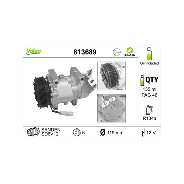 Kompressor, klimatanläggning 12V Valeo 813689 VALEO