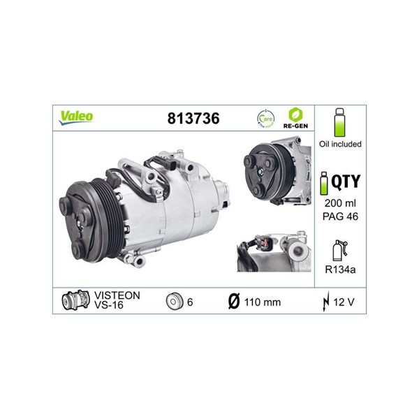 Kompressor, klimatanläggning 12V Valeo 813736 VALEO