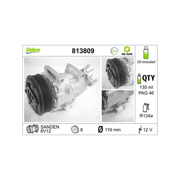 Kompressor, klimatanläggning 12V Valeo 813809 VALEO