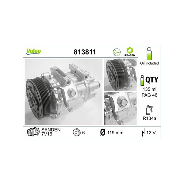 Kompressor, klimatanläggning 12V Valeo 813811 VALEO