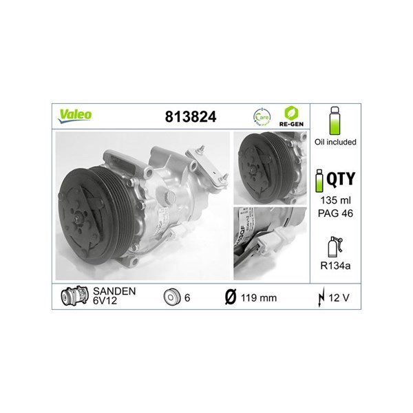 Kompressor, klimatanläggning 12V Valeo 813824 VALEO