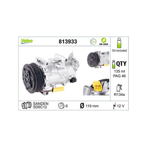 Kompressor, klimatanläggning 12V Valeo 813933 VALEO