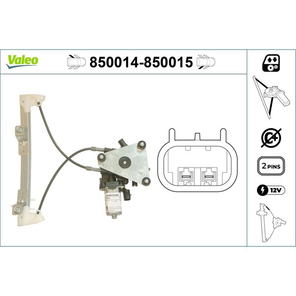 Fönsterhiss, Bak, Vänster Valeo 850014 VALEO