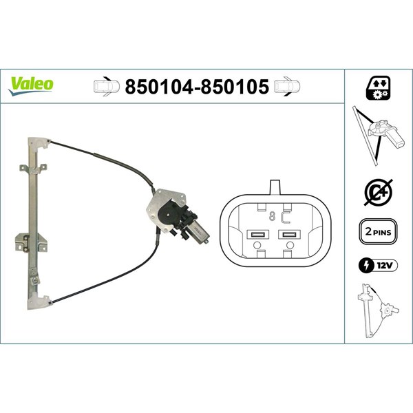 Fönsterhiss, Fram, Vänster Valeo 850104 VALEO