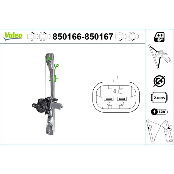 Fönsterhiss, Fram, Vänster Valeo 850166 VALEO