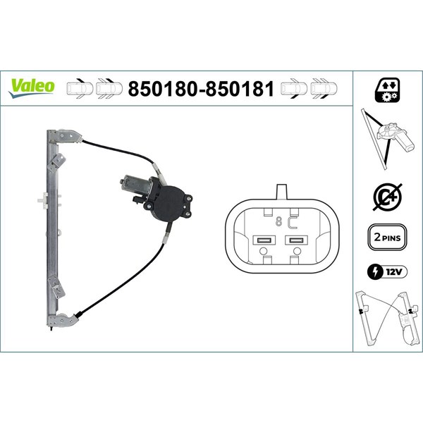 Fönsterhiss, Fram, Vänster Valeo 850180 VALEO