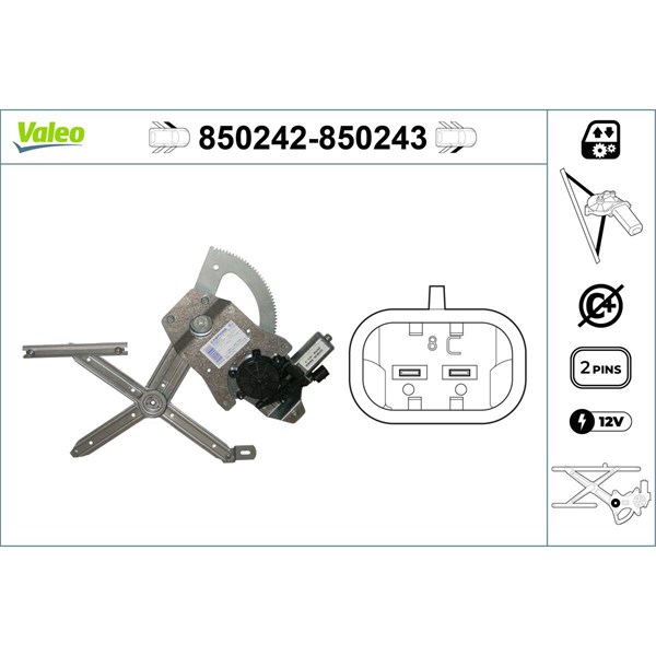 Fönsterhiss, Fram, Vänster Valeo 850242 VALEO