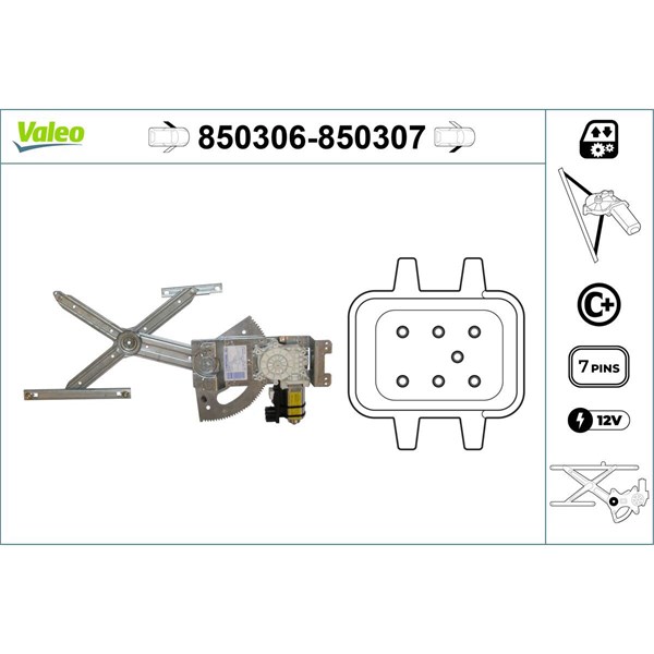 Fönsterhiss, Fram, Vänster Valeo 850306 VALEO