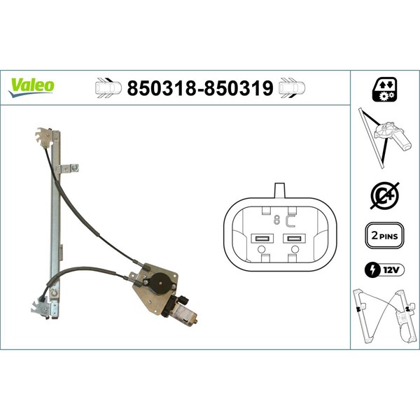 Fönsterhiss, Fram, Vänster Valeo 850318 VALEO