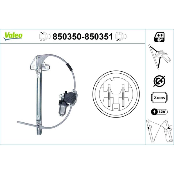 Fönsterhiss, Bak, Vänster Valeo 850350 VALEO