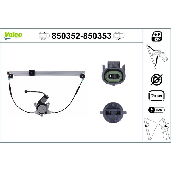 Fönsterhiss, Fram, Vänster Valeo 850352 VALEO