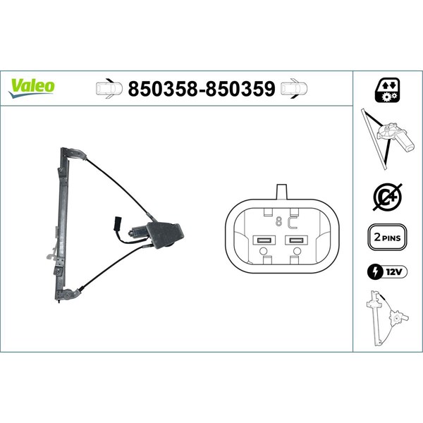 Fönsterhiss, Fram, Vänster Valeo 850358 VALEO