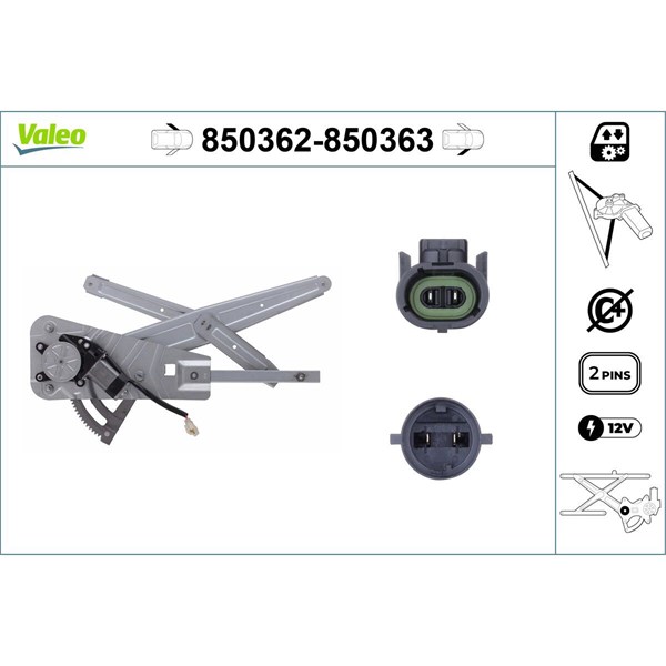 Fönsterhiss, Fram, Vänster Valeo 850362 VALEO
