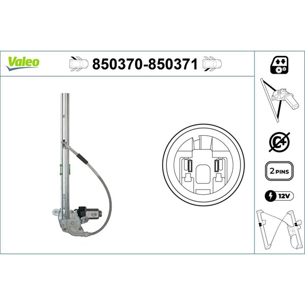 Fönsterhiss, Bak, Vänster Valeo 850370 VALEO