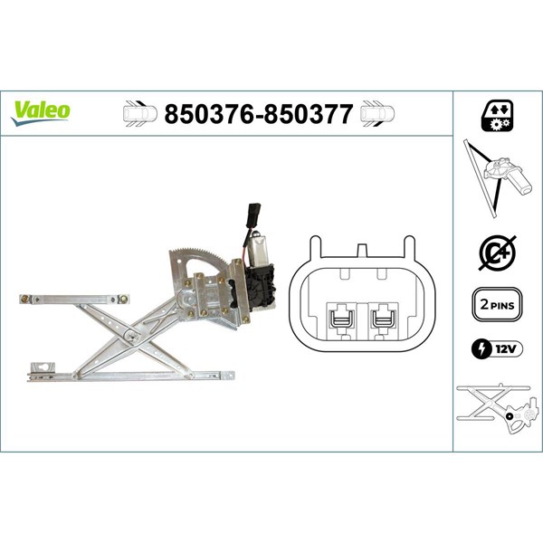 Fönsterhiss 12V, Fram, Vänster Valeo 850376 VALEO