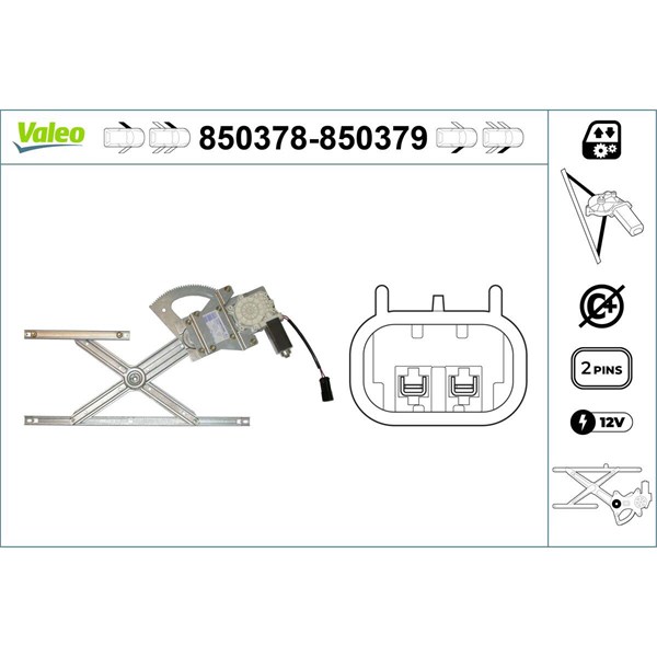 Fönsterhiss, Fram, Vänster Valeo 850378 VALEO