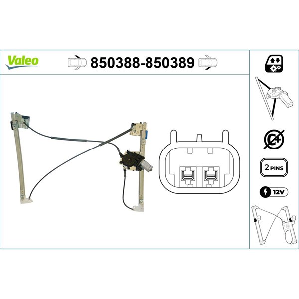 Fönsterhiss, Fram, Vänster Valeo 850388 VALEO