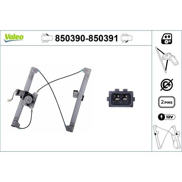 Fönsterhiss, Fram, Vänster Valeo 850390 VALEO