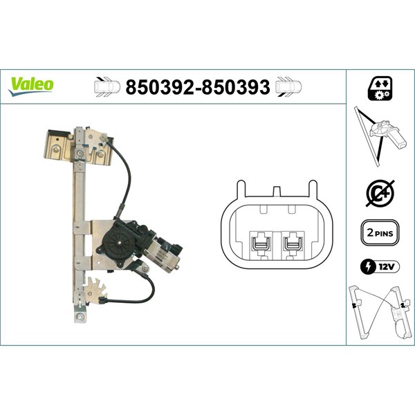 Fönsterhiss, Bak, Vänster Valeo 850392 VALEO