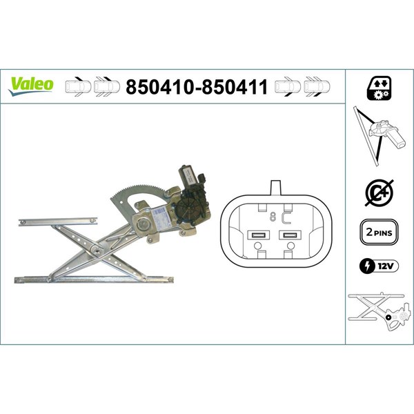 Fönsterhiss, Fram, Vänster Valeo 850410 VALEO