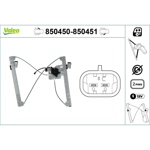 Fönsterhiss, Fram, Vänster Valeo 850450 VALEO