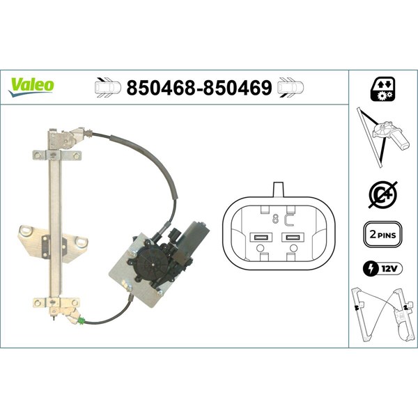 Fönsterhiss, Bak, Vänster Valeo 850468 VALEO