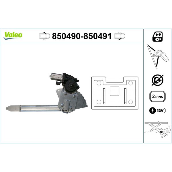 Fönsterhiss, Fram, Vänster Valeo 850490 VALEO
