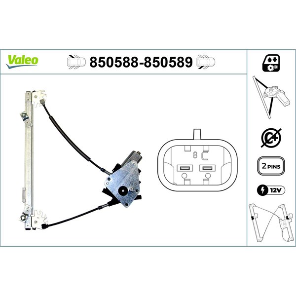 Fönsterhiss, Bak, Vänster Valeo 850588 VALEO