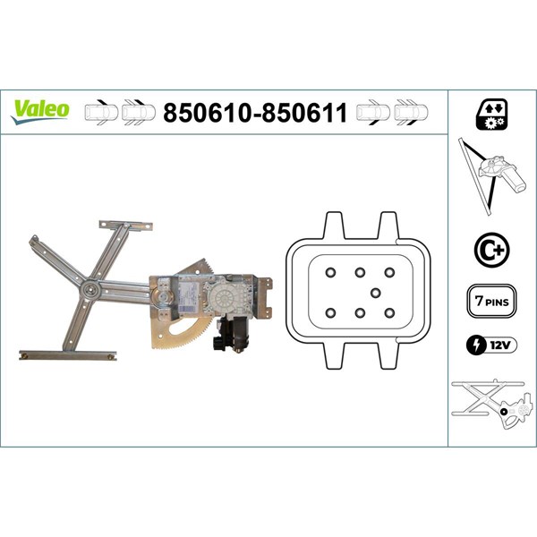 Fönsterhiss, Fram, Vänster Valeo 850610 VALEO