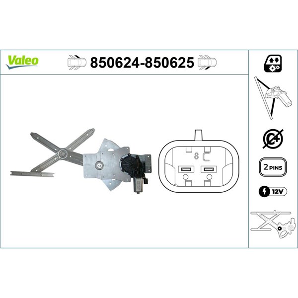 Fönsterhiss, Fram, Vänster Valeo 850624 VALEO