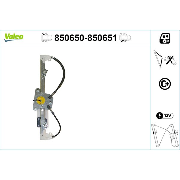 Fönsterhiss, Bak, Vänster Valeo 850650 VALEO
