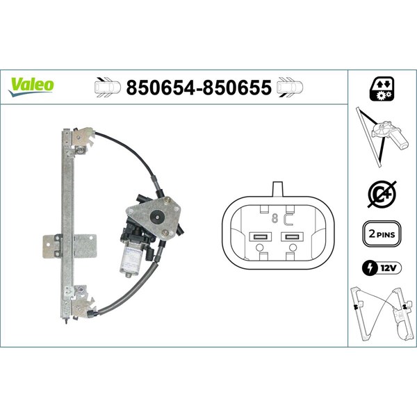 Fönsterhiss, Bak, Vänster Valeo 850654 VALEO