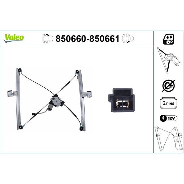 Fönsterhiss, Fram, Vänster Valeo 850660 VALEO