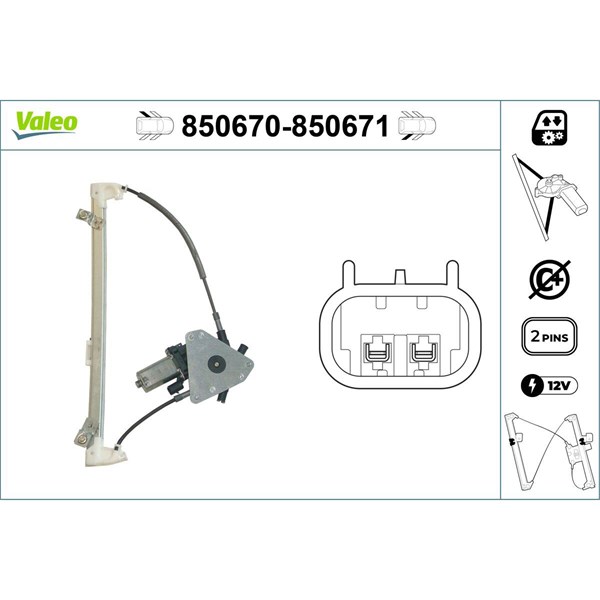 Fönsterhiss, Bak, Vänster Valeo 850670 VALEO