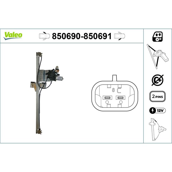 Fönsterhiss, Fram, Vänster Valeo 850690 VALEO