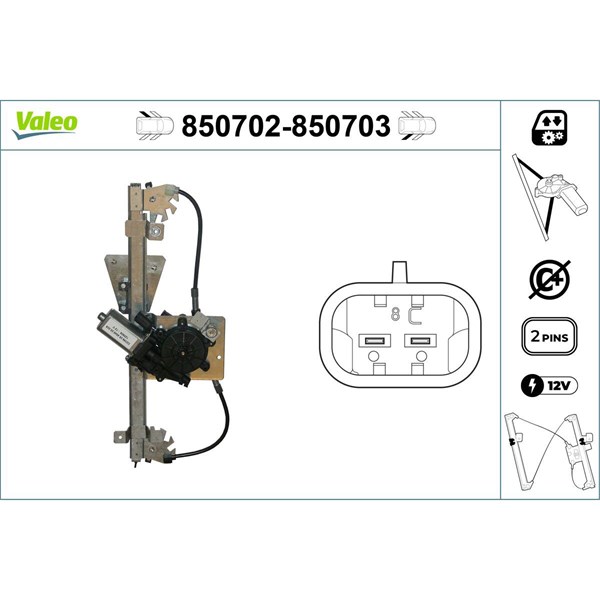 Fönsterhiss, Bak, Vänster Valeo 850702 VALEO